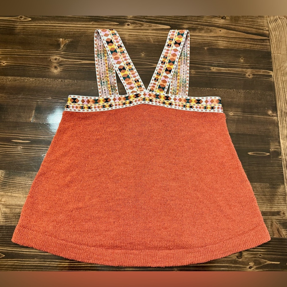 Madewell Orange Knit Tank Top with Embroideredā Sleeves